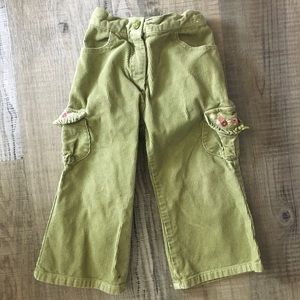 Light green corduroy Gymboree cargo pants floral embroidered 2T